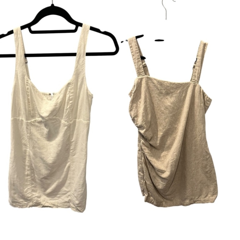 Abercrombie & Fitch Set Of Two Linen Sleeveless Dresses Size Large Beige White